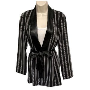 SMOKING JACKET Basic Black and White Satin Striped Blazer Womens Small